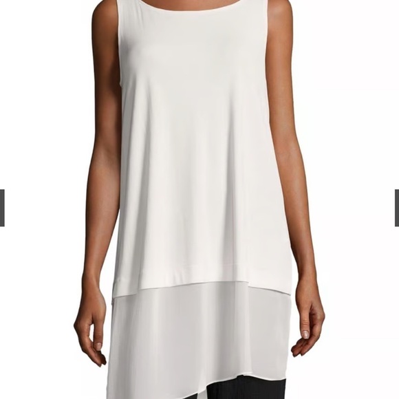 Eileen Fisher Cream Silk Jersey & Chiffon Tunic Top - Picture 4 of 10